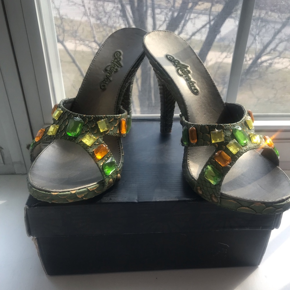 Green Jeweled Heels